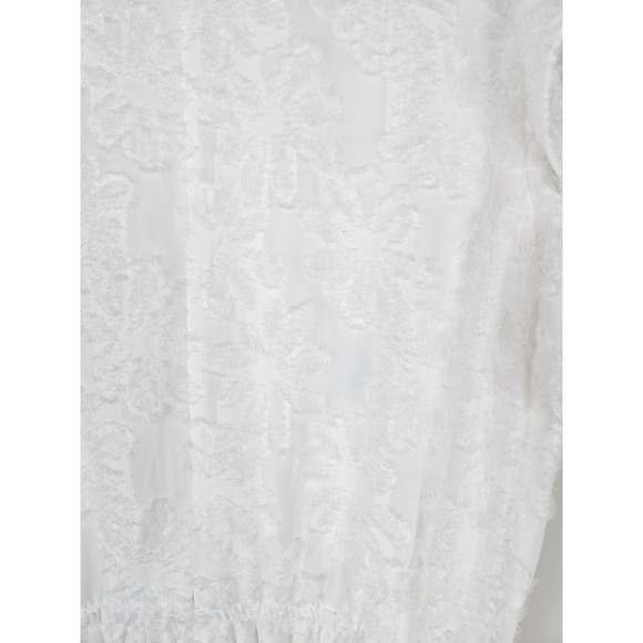 Gibson Latimer Womens White Textured Floral Flutter Sleeve Lace Trim Dress M - Picture 11 of 11